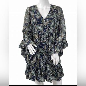 Betsey Johnson Navy Paisley Ruffle Midi Dress